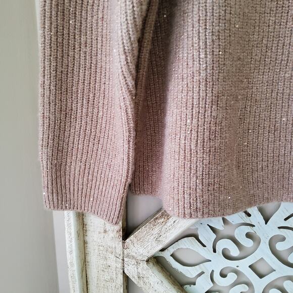 Calvin Klein Women's Sequin Metallic Long Sleeve Mock Neck Sweater in Beige - Picture 4 of 7